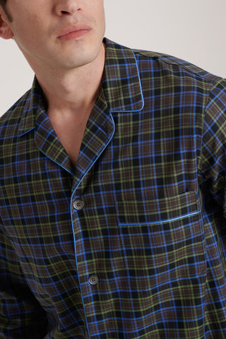 Cotton Pajama Set - Plaid - Brown and Olive Green