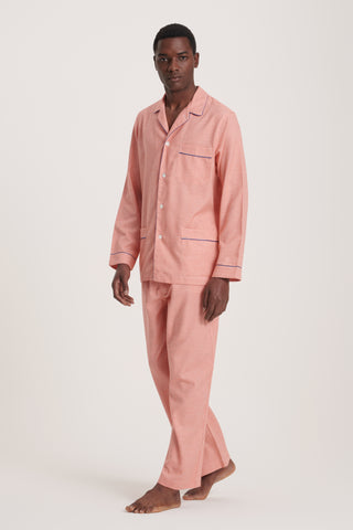 Cotton Flannel Pajama Set - Baby Houndstooth - Tangerine