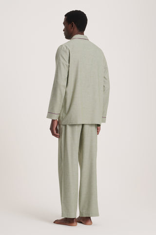 Cotton Flannel Pajama Set - Baby Houndstooth - Olive Green