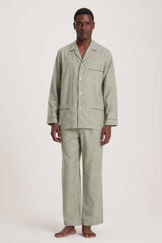 Cotton Flannel Pajama Set - Baby Houndstooth - Olive Green