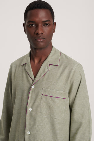 Cotton Flannel Pajama Set - Baby Houndstooth - Olive Green