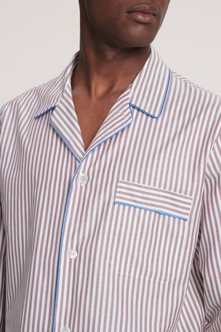 Soft Cotton Pajama Set - Striped - Mocha