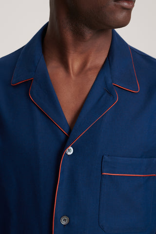 Premium Cotton Flannel Pajama Set - Navy Blue