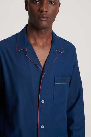 Premium Cotton Flannel Pajama Set - Navy Blue