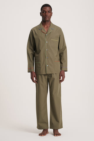 Rainbow Cotton Pajama Set - Olive Green