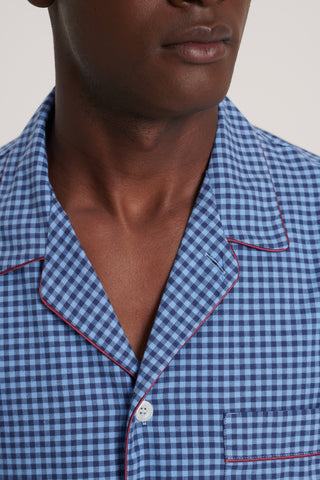 Premium Cotton Flannel Pajama Set - Gingham - Navy Blue and Sky