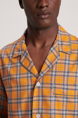 Cotton Pajama Set - Plaid - Tangerine and Black