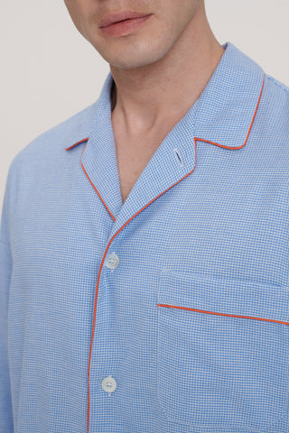 Cotton Flannel Pajama Set - Baby Houndstooth - Sky