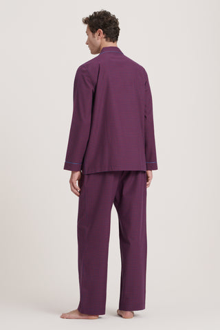 Premium Cotton Flannel Pajama Set - Gingham - Cherry Red and Navy Blue