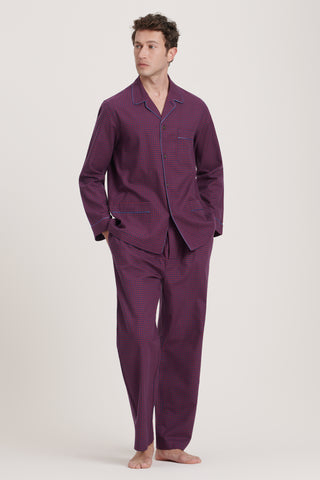 Premium Cotton Flannel Pajama Set - Gingham - Cherry Red and Navy Blue