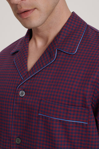 Premium Cotton Flannel Pajama Set - Gingham - Cherry Red and Navy Blue