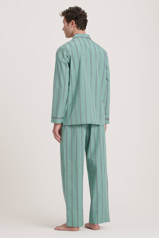 Luxury Two-Ply Cotton Pajama Set - Pinstriped - Pastel Green