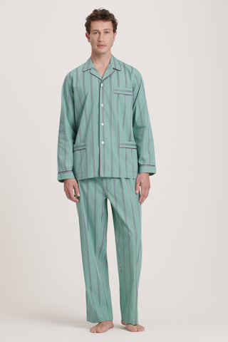 Luxury Two-Ply Cotton Pajama Set - Pinstriped - Pastel Green