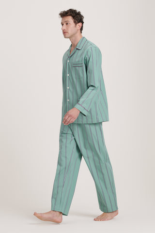 Luxury Two-Ply Cotton Pajama Set - Pinstriped - Pastel Green