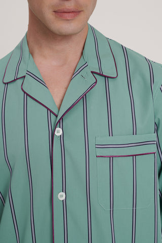 Luxury Two-Ply Cotton Pajama Set - Pinstriped - Pastel Green
