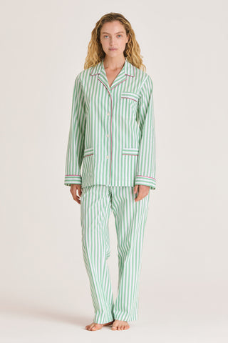 Fine Cotton Pajama Set - Pinstriped - Kelly Green