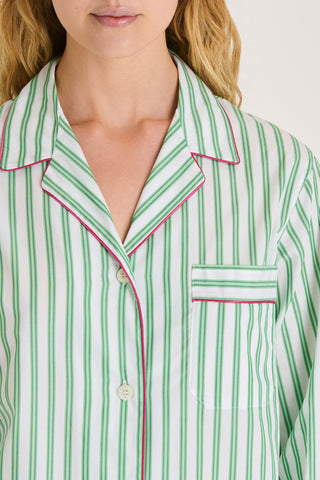 Fine Cotton Pajama Set - Pinstriped - Kelly Green