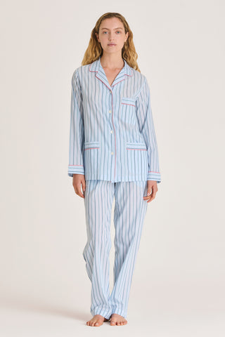 Ultra-Light Cotton Pajama Set - Pinstriped - Pastel Blue