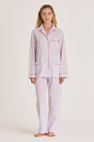 Ultra-Light Cotton Pajama Set - Pinstriped - Lilac and Sky