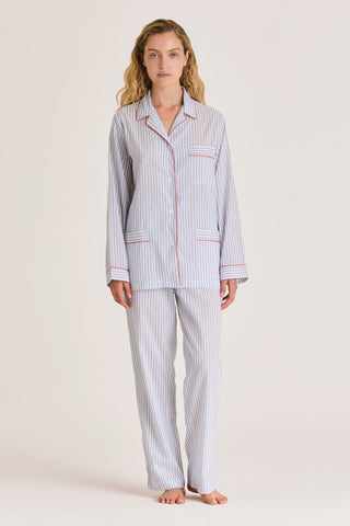 Ultra-Light Cotton Pajama Set - Striped - Navy Blue