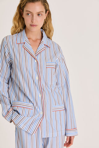 Fine Cotton Pajama Set - Striped - Blue and Brown