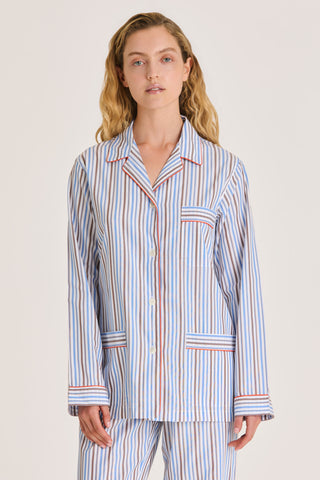 Fine Cotton Pajama Set - Striped - Blue and Brown