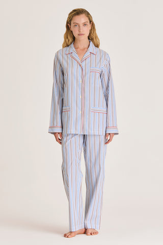 Fine Cotton Pajama Set - Striped - Blue and Brown