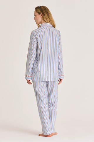 Fine Cotton Pajama Set - Striped - Blue and Brown
