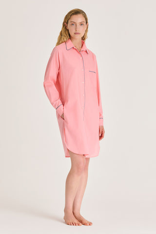 Ultra-Light Cotton Button Down Nightshirt - Coral Peach
