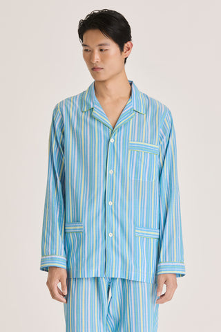 Ultra-Light Cotton Pajama Set - Striped - Aquamarine and Lime
