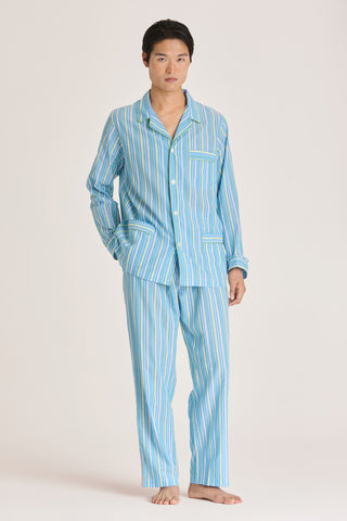 Ultra-Light Cotton Pajama Set - Striped - Aquamarine and Lime