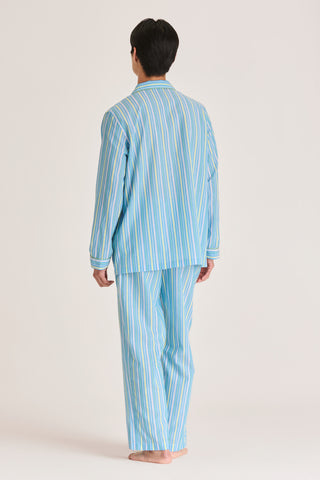 Ultra-Light Cotton Pajama Set - Striped - Aquamarine and Lime