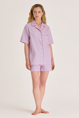 Fine Cotton Short Pajama Set - Pinstriped - Pink and Green