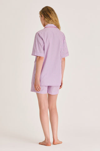 Fine Cotton Short Pajama Set - Pinstriped - Pink and Green