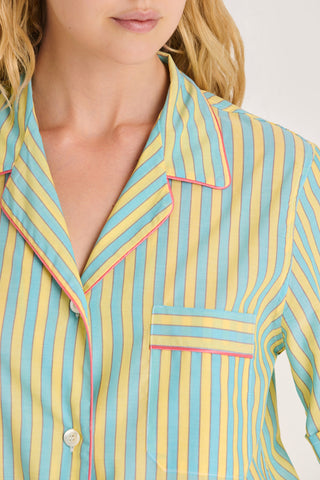 Ultra-Light Cotton Short Pajama Set - Striped - Turquoise and Yellow