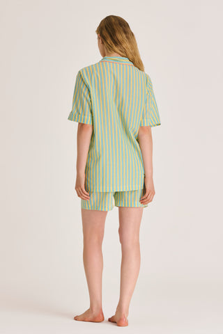 Ultra-Light Cotton Short Pajama Set - Striped - Turquoise and Yellow