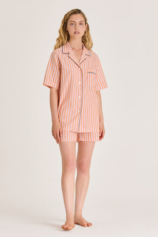 Ultra-Light Cotton Short Pajama Set - Striped - Peach and Rose