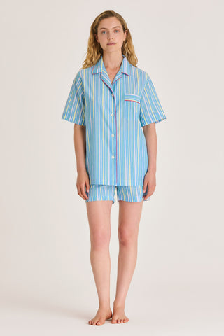 Ultra-Light Cotton Short Pajama Set - Striped - Aquamarine and Lime