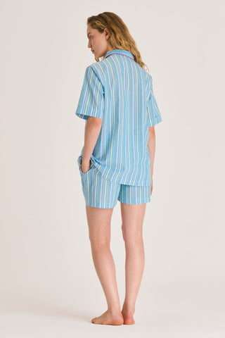 Ultra-Light Cotton Short Pajama Set - Striped - Aquamarine and Lime