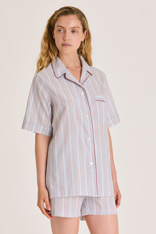 Ultra-Light Cotton Short Pajama Set - Pinstriped - Quiet Gray