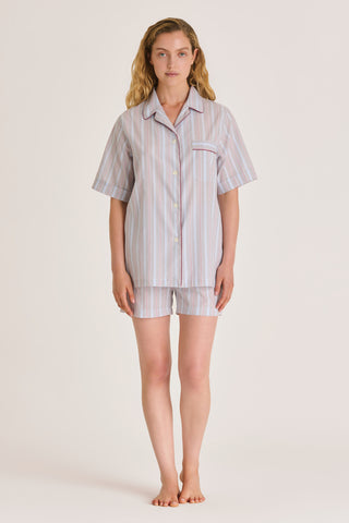 Ultra-Light Cotton Short Pajama Set - Pinstriped - Quiet Gray