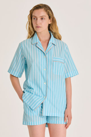 Ultra-Light Cotton Short Pajama Set - Striped - Summer Sky