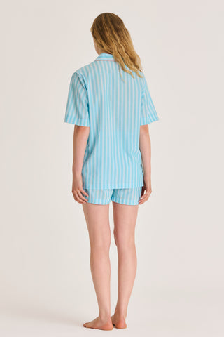 Ultra-Light Cotton Short Pajama Set - Striped - Summer Sky