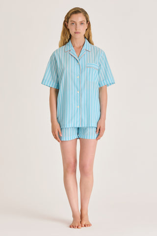Ultra-Light Cotton Short Pajama Set - Striped - Summer Sky