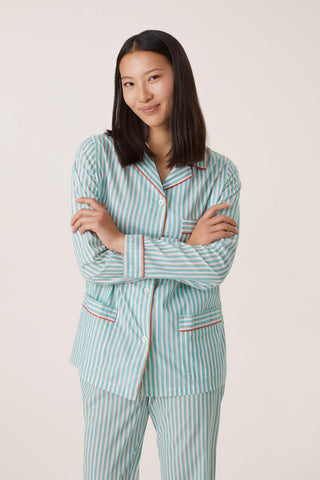 Ultra-Light Cotton Pajama Set - Striped - Beige, White and Mint