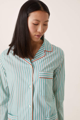 Ultra-Light Cotton Pajama Set - Striped - Beige, White and Mint