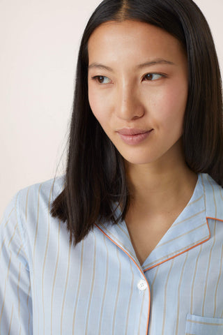 Ultra-Light Cotton Pajama Set - Pinstriped - Sky