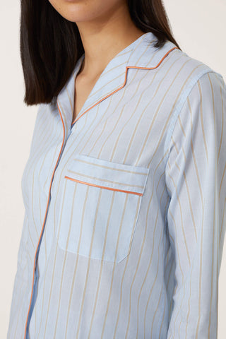 Ultra-Light Cotton Pajama Set - Pinstriped - Sky