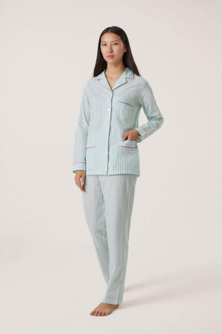 Ultra-Light Cotton Pajama Set - Pinstriped - Peppermint