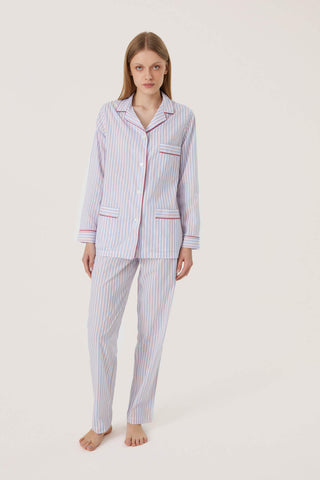 Ultra-Light Cotton Pajama Set - Striped - Rose, White and Sky